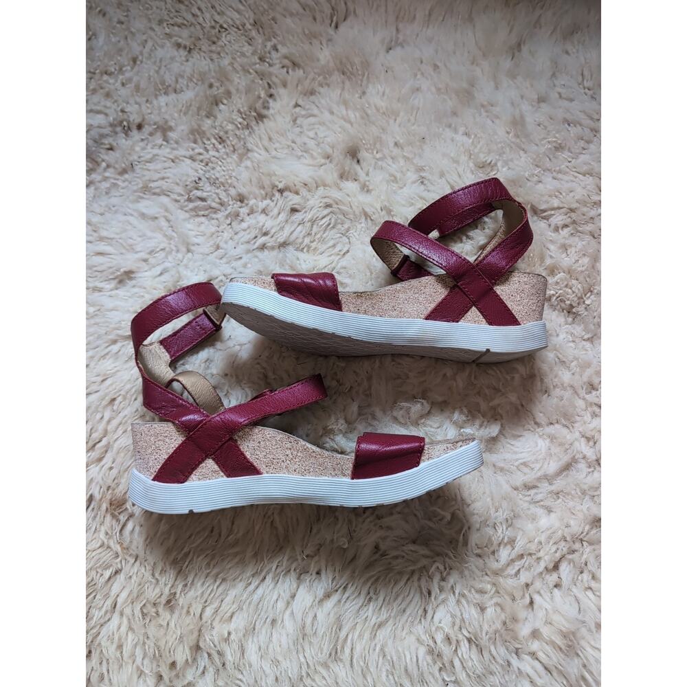 Fly London Womens Cork Red Leather Sandals EU 41 US 10-10.5 Ankle Strap Wedge
